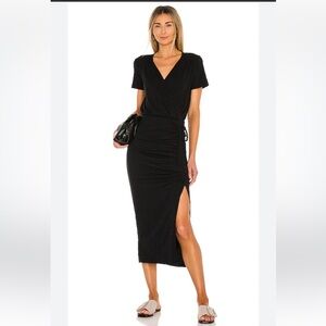NWT retail $188 size 2 #SUNDRY Versatile, short sleeve,ruched, dress in black.